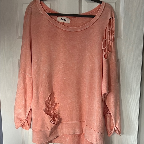 Hippie Love Tops - Distressed Pink Sweatshirt by Ninexis